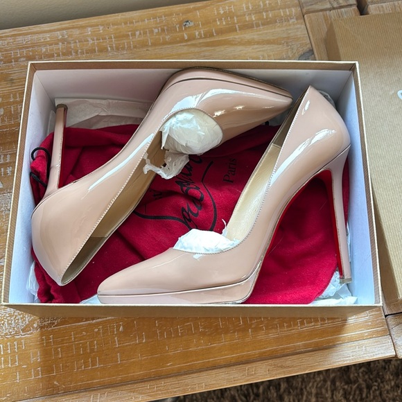 Christian Louboutin Pigalle Plato 120 Patent Calf Nude Heels